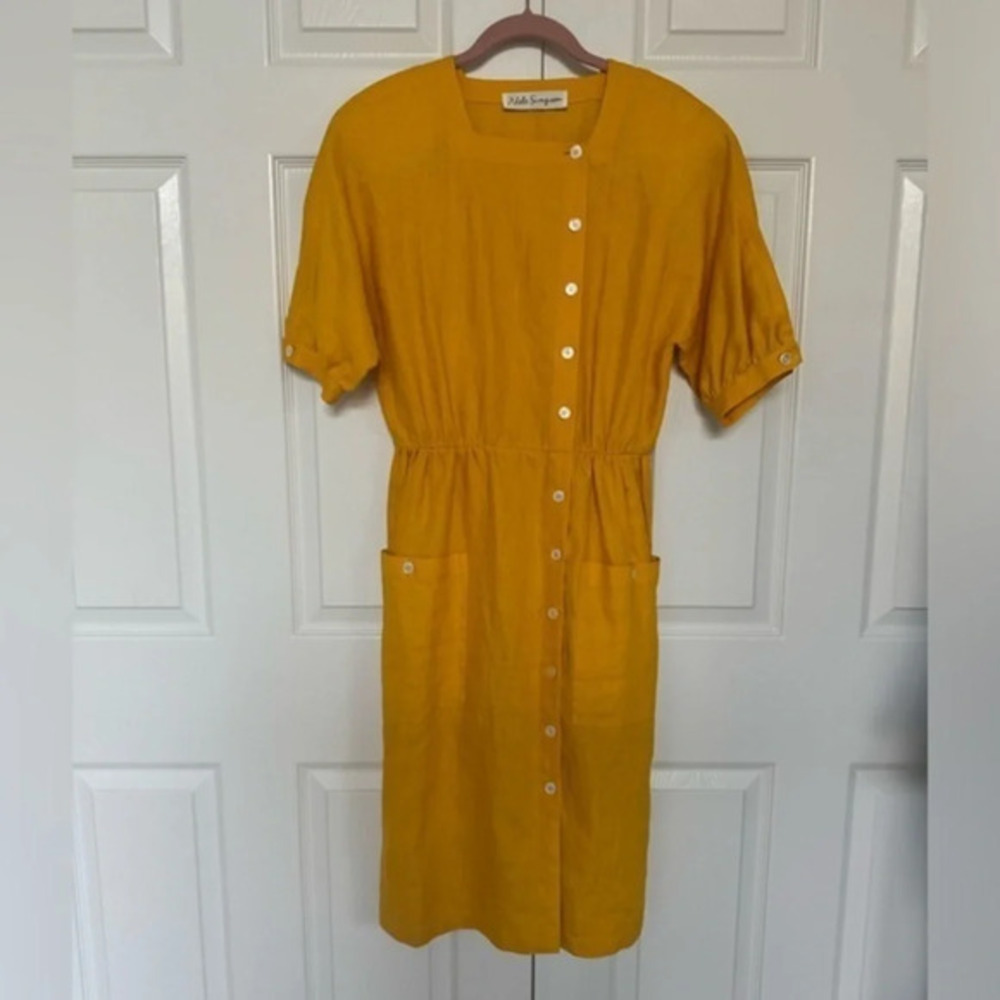 Rare Vintage Adele Simpson 1970’s 100% linen dress